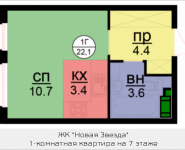 1-комнатная квартира площадью 22.1 кв.м, Бачуринская, корп.2 | цена 3 600 001 руб. | www.metrprice.ru