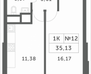 1-комнатная квартира площадью 35.13 кв.м, Мякининское шоссе, 1 | цена 3 235 473 руб. | www.metrprice.ru