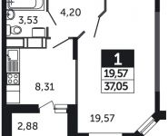 1-комнатная квартира площадью 37.05 кв.м, Северное шоссе, д.4 | цена 2 158 163 руб. | www.metrprice.ru