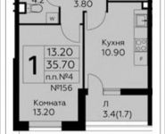 1-комнатная квартира площадью 35.7 кв.м, д.Столбово, уч.40/2, корп.6 | цена 3 283 953 руб. | www.metrprice.ru