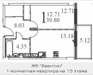 1-комнатная квартира площадью 39.8 кв.м в ЖК "Авентин", Железнодорожная, 33, корп.2 | цена 2 880 167 руб. | www.metrprice.ru