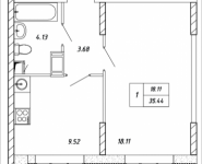 1-комнатная квартира площадью 35.44 кв.м, Омская, 11 | цена 3 898 400 руб. | www.metrprice.ru