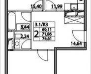 2-комнатная квартира площадью 74.61 кв.м, Лазоревый пр., 3, корп.3 | цена 16 999 999 руб. | www.metrprice.ru