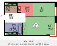 2-комнатная квартира площадью 43.5 кв.м, Авангардная, корп.5 | цена 5 524 500 руб. | www.metrprice.ru