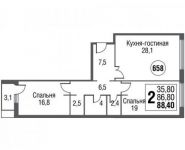 2-комнатная квартира площадью 88.3 кв.м, Серебрякова пр., 11 | цена 14 661 924 руб. | www.metrprice.ru