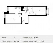 2-комнатная квартира площадью 53.7 кв.м, Фруктовая улица, 1 | цена 5 598 204 руб. | www.metrprice.ru