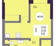 1-комнатная квартира площадью 37.8 кв.м, Хорошёвская 3-я улица, д.15 | цена 7 427 700 руб. | www.metrprice.ru