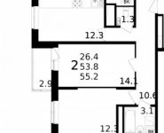 2-комнатная квартира площадью 55 кв.м, Колпакова ул., 44 | цена 4 338 720 руб. | www.metrprice.ru