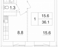 1-комнатная квартира площадью 36.1 кв.м, Транспортный проезд, 15 | цена 4 259 800 руб. | www.metrprice.ru