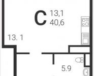1-комнатная квартира площадью 40.6 кв.м,  | цена 5 004 924 руб. | www.metrprice.ru