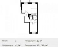 2-комнатная квартира площадью 47.5 кв.м, Фруктовая улица, 1 | цена 5 015 468 руб. | www.metrprice.ru