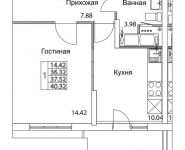 1-комнатная квартира площадью 37.52 кв.м, 2-я Муравская | цена 5 238 092 руб. | www.metrprice.ru