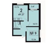 2-комнатная квартира площадью 49.27 кв.м, Солнечная улица, д.11 | цена 2 026 063 руб. | www.metrprice.ru