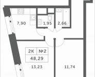 2-комнатная квартира площадью 48.29 кв.м, Мякининское шоссе, 1 | цена 4 046 702 руб. | www.metrprice.ru