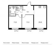 2-комнатная квартира площадью 59.1 кв.м,  | цена 5 395 830 руб. | www.metrprice.ru