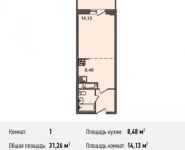 1-комнатная квартира площадью 31.3 кв.м, микрорайон Богородский, 14 | цена 2 328 245 руб. | www.metrprice.ru