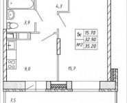 1-комнатная квартира площадью 35.2 кв.м, Стромынский переулок, 6 | цена 3 476 000 руб. | www.metrprice.ru