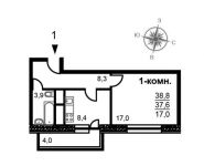 1-комнатная квартира площадью 38.9 кв.м, Северная улица, д.36 | цена 4 047 156 руб. | www.metrprice.ru