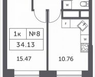 1-комнатная квартира площадью 34.13 кв.м, Мякининское шоссе, 4 | цена 3 417 436 руб. | www.metrprice.ru