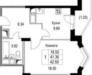 1-комнатная квартира площадью 42.1 кв.м в Микрорайон "Богородский", Щелково платф, 1 | цена 2 917 530 руб. | www.metrprice.ru