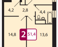 2-комнатная квартира площадью 51.4 кв.м, Северный Квартал, 1 | цена 3 495 200 руб. | www.metrprice.ru