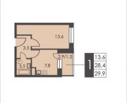 1-комнатная квартира площадью 29.9 кв.м, Хлебозаводская улица, д.6стр1 | цена 3 277 587 руб. | www.metrprice.ru
