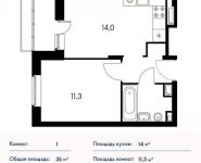 1-комнатная квартира площадью 35 кв.м, Опытное поле мкр | цена 4 305 000 руб. | www.metrprice.ru