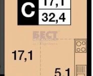 1-комнатная квартира площадью 33 кв.м, шоссе Энтузиастов, вл8 | цена 3 290 000 руб. | www.metrprice.ru