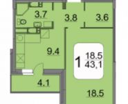 1-комнатная квартира площадью 43 кв.м, улица 9 Мая, 12Б | цена 4 744 072 руб. | www.metrprice.ru