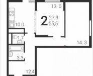 2-комнатная квартира площадью 55.5 кв.м,  | цена 5 894 433 руб. | www.metrprice.ru