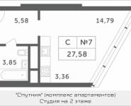 1-комнатная квартира площадью 27.58 кв.м, Мякининское шоссе, 2 | цена 2 380 154 руб. | www.metrprice.ru