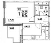 1-комнатная квартира площадью 40 кв.м, Лазоревый проезд, 3с2 | цена 7 744 498 руб. | www.metrprice.ru