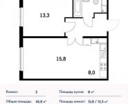 2-комнатная квартира площадью 45 кв.м, Боровское ш., 2 | цена 5 106 700 руб. | www.metrprice.ru