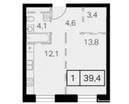 1-комнатная квартира площадью 39.4 кв.м, ул Амурская | цена 6 669 632 руб. | www.metrprice.ru