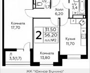 2-комнатная квартира площадью 56.2 кв.м, д.Столбово, уч.40/2, корп.7 | цена 4 929 442 руб. | www.metrprice.ru