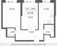 2-комнатная квартира площадью 55.26 кв.м, Мякининское шоссе, 1 | цена 4 785 516 руб. | www.metrprice.ru