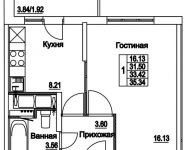 1-комнатная квартира площадью 33.42 кв.м, 2-я Муравская | цена 5 053 104 руб. | www.metrprice.ru