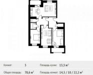 3-комнатная квартира площадью 78.6 кв.м, Фруктовая ул., 1К1 | цена 10 656 462 руб. | www.metrprice.ru