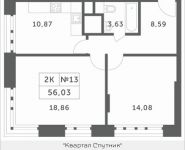 2-комнатная квартира площадью 56.03 кв.м, Мякининское шоссе, 4 | цена 6 040 034 руб. | www.metrprice.ru