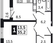 1-комнатная квартира площадью 35.2 кв.м, Северное шоссе, д.4 | цена 2 115 520 руб. | www.metrprice.ru