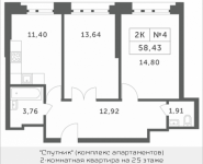 2-комнатная квартира площадью 58.43 кв.м, Мякининское шоссе, 1 | цена 5 176 898 руб. | www.metrprice.ru