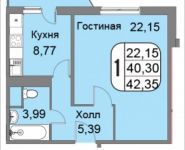 1-комнатная квартира площадью 42.8 кв.м, Очаковская Большая ул., 44к2 | цена 7 438 500 руб. | www.metrprice.ru