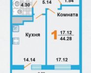 1-комнатная квартира площадью 44.3 кв.м, Молодежная ул., 78 | цена 4 164 200 руб. | www.metrprice.ru