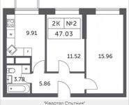 2-комнатная квартира площадью 47.03 кв.м, Мякининское шоссе, 4 | цена 4 625 400 руб. | www.metrprice.ru