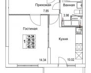 1-комнатная квартира площадью 40.19 кв.м, улица Муравская 2-я, д.25 | цена 4 512 983 руб. | www.metrprice.ru