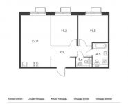 2-комнатная квартира площадью 60.5 кв.м, Сосенское п, Александры Монаховой ул, 96к2 | цена 6 013 700 руб. | www.metrprice.ru