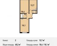 2-комнатная квартира площадью 60.2 кв.м, Вертолётчиков ул, 4к6 | цена 6 956 110 руб. | www.metrprice.ru