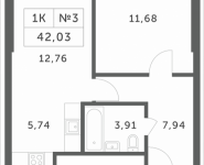 1-комнатная квартира площадью 42.03 кв.м, Мякининское шоссе, 2 | цена 4 144 158 руб. | www.metrprice.ru