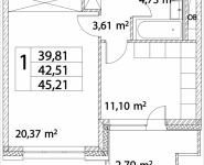 1-комнатная квартира площадью 42.51 кв.м, Лазоревый пр., 3 | цена 9 477 306 руб. | www.metrprice.ru