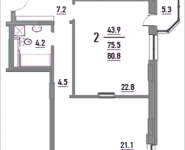 2-комнатная квартира площадью 80.8 кв.м, Ленинский проспект, 16 | цена 7 110 400 руб. | www.metrprice.ru